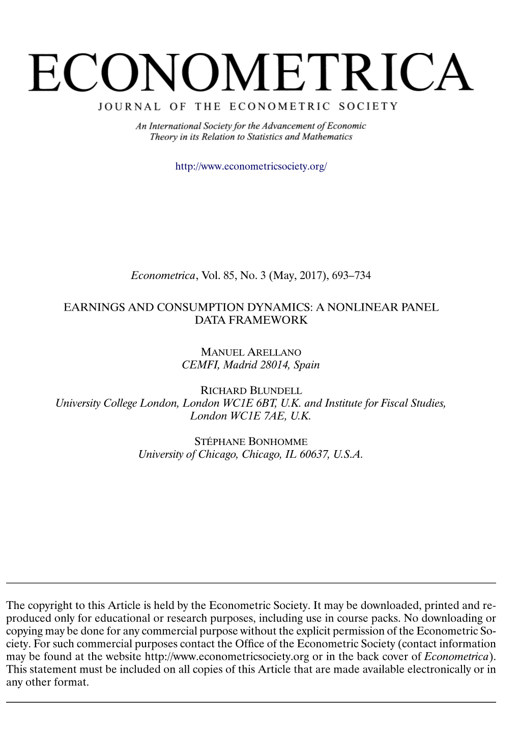 Earnings and Consumption Dynamics: a Nonlinear Panel Data Framework