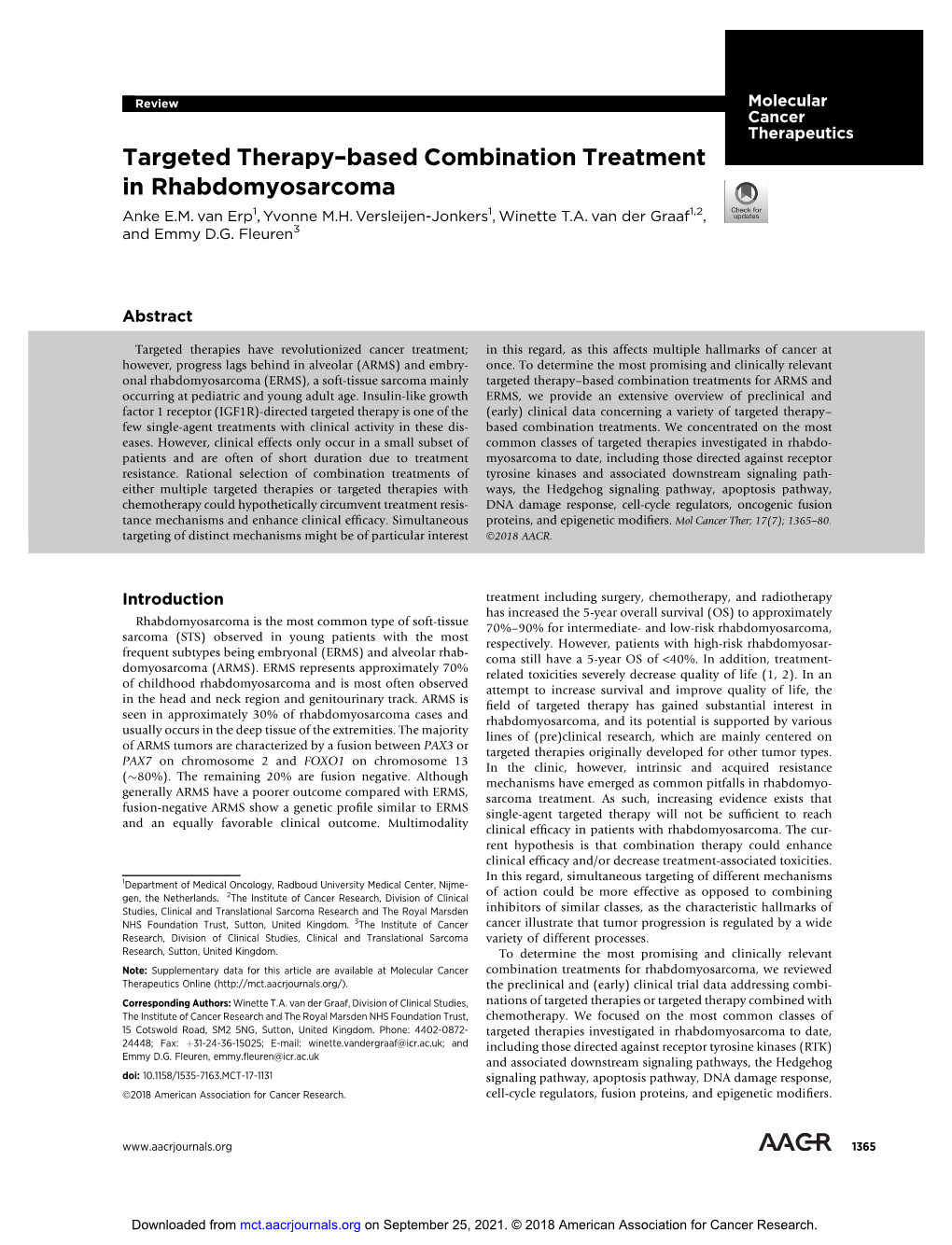 Targeted Therapy–Based Combination Treatment in Rhabdomyosarcoma Anke E.M