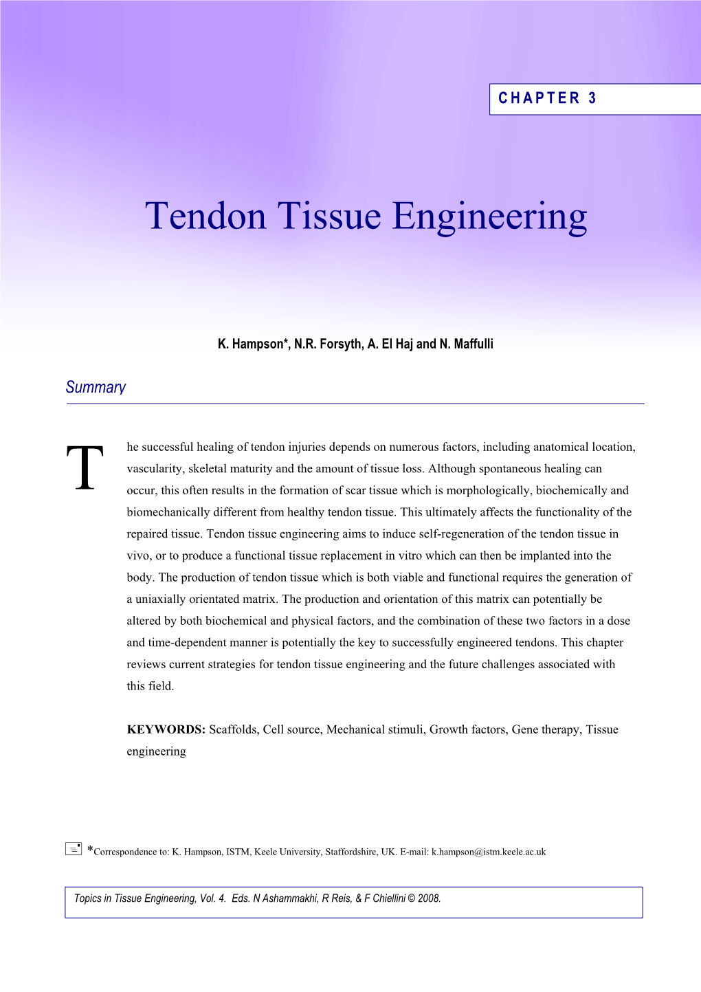 Tendon Tissue Engineering