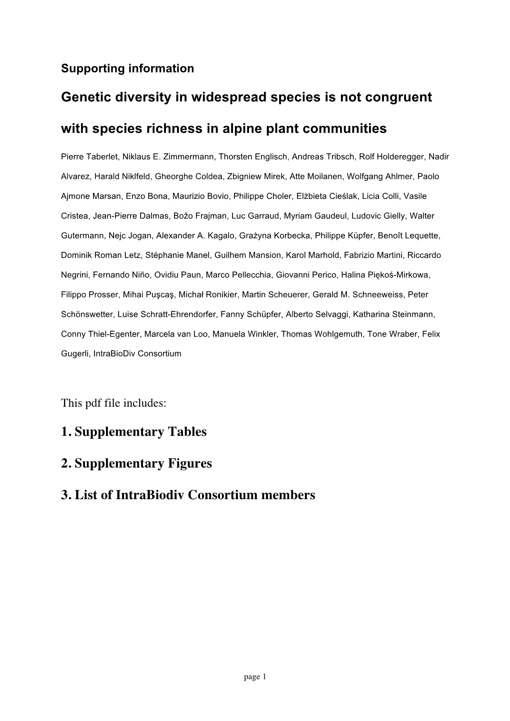 Genetic Diversity in Widespread Species Is Not Congruent with Species Richness in Alpine Plant Communities