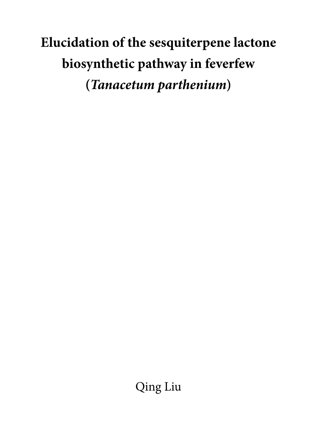 Elucidation of the Sesquiterpene Lactone Biosynthetic Pathway in Feverfew (Tanacetum Parthenium)