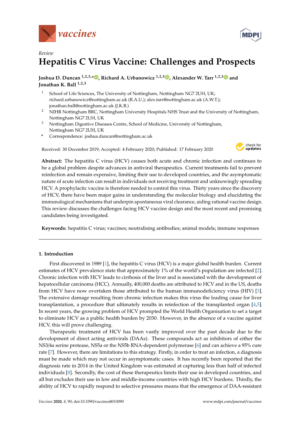 Hepatitis C Virus Vaccine: Challenges and Prospects