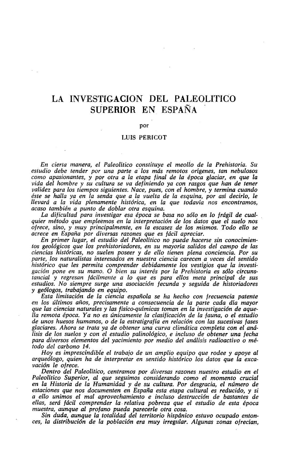 La Investigacion Del Paleolitico Superior En España