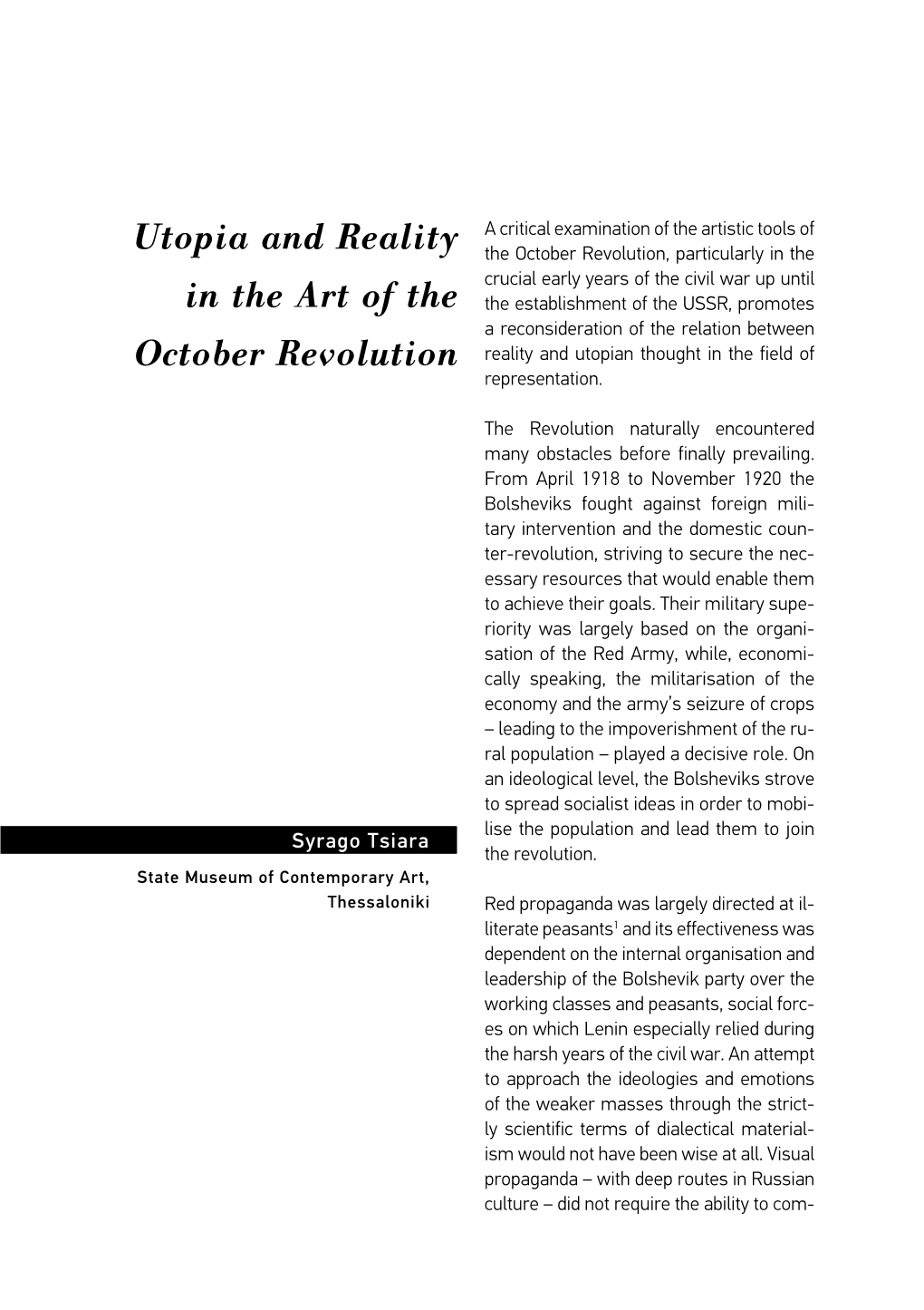 Utopia and Reality in the Art of the October Revolution HISTOREIN