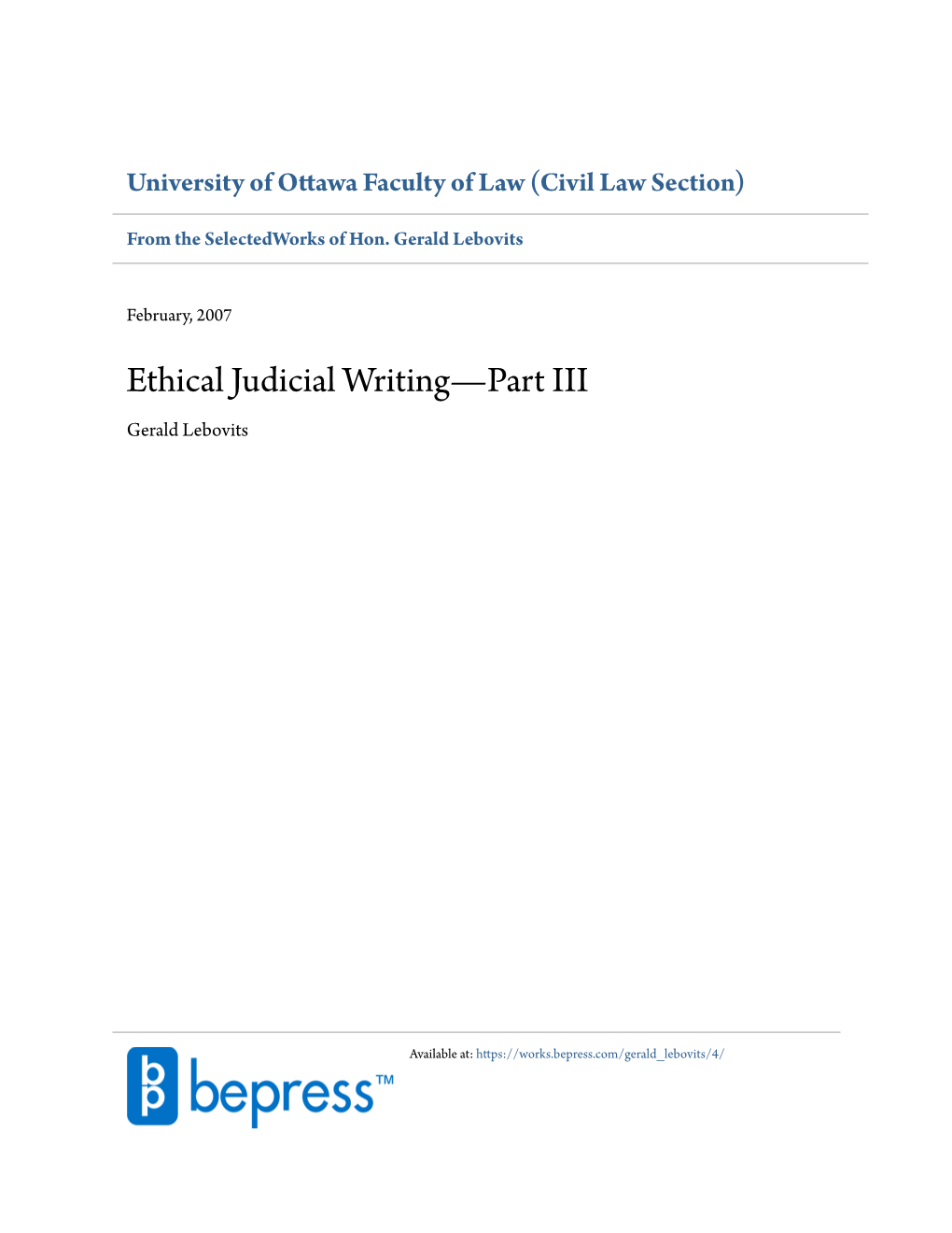Ethical Judicial Writing—Part III Gerald Lebovits