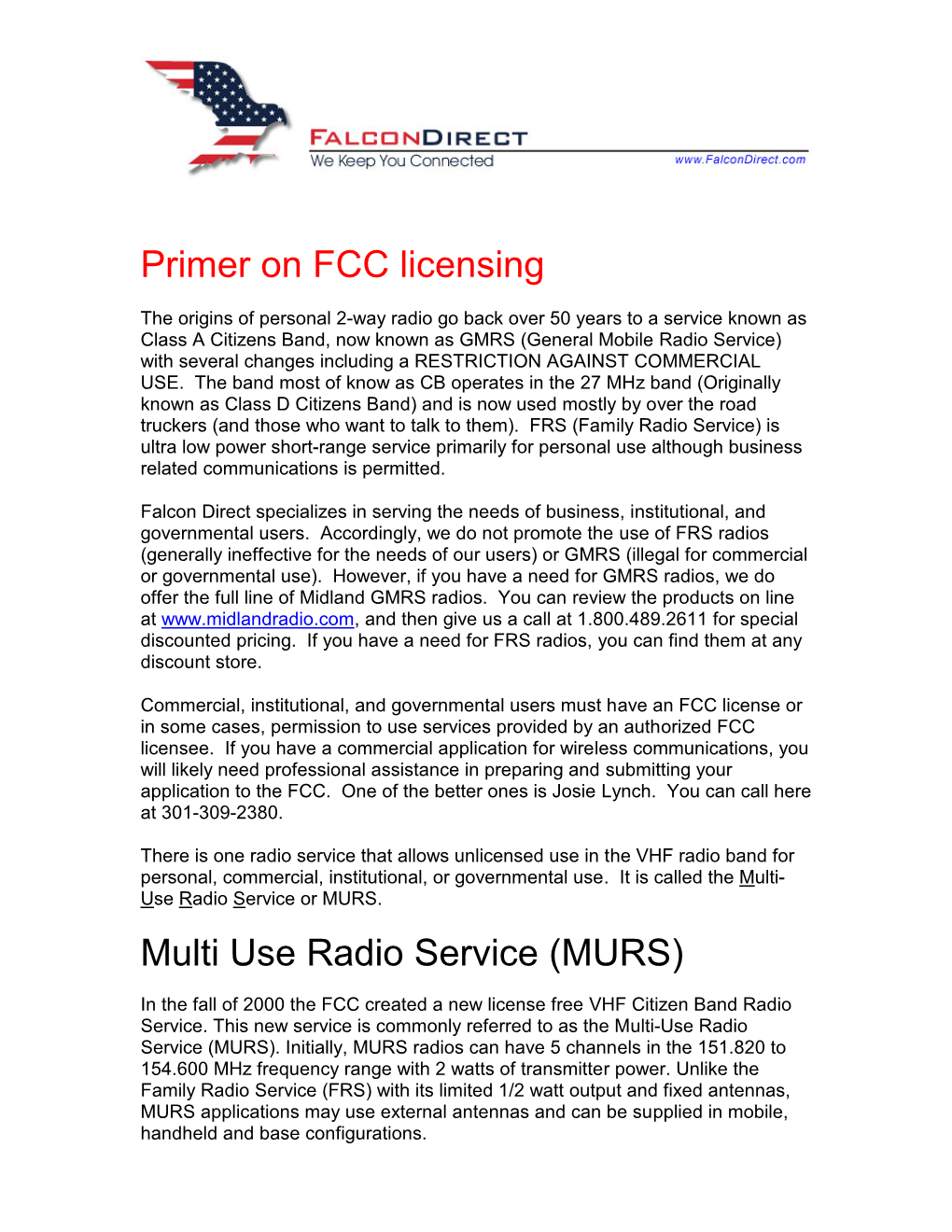 Primer on FCC Licensing Multi Use Radio Service (MURS)