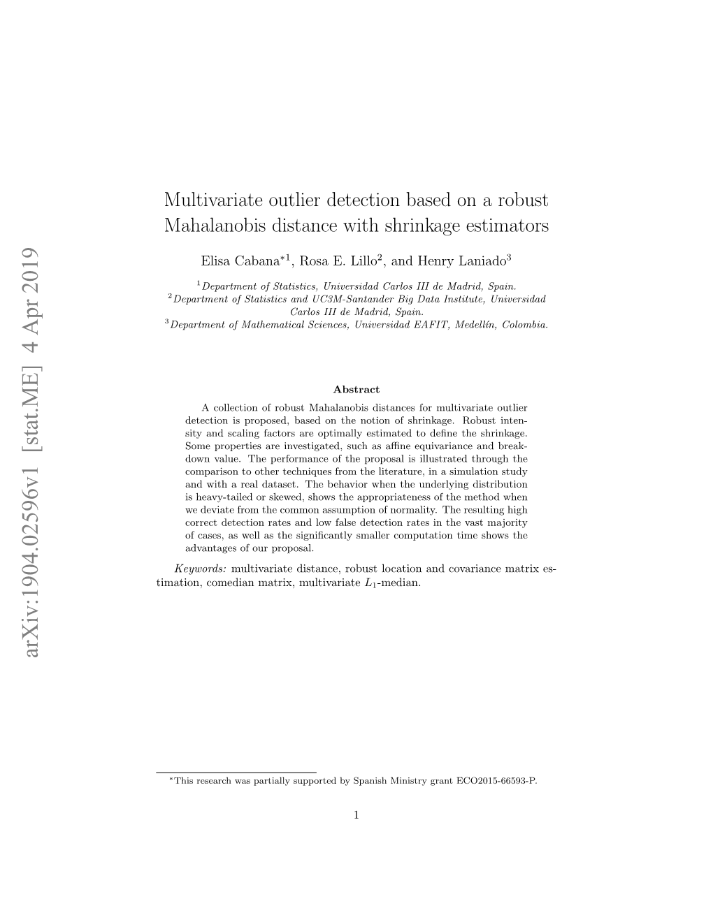 Multivariate Outlier Detection Based on a Robust Mahalanobis Distance with Shrinkage Estimators