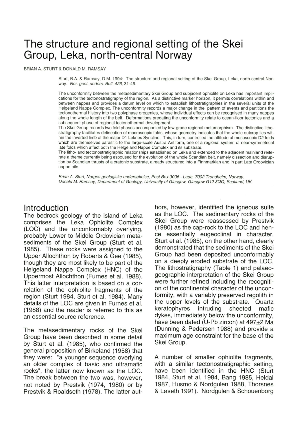 The Structure and Regional Setting of the Skei Group, Leka, North-Central Norway