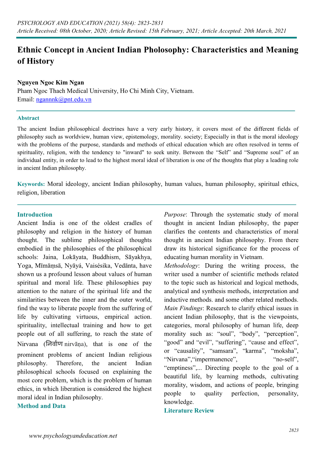 Ethnic Concept in Ancient Indian Pholosophy: Characteristics and Meaning of History