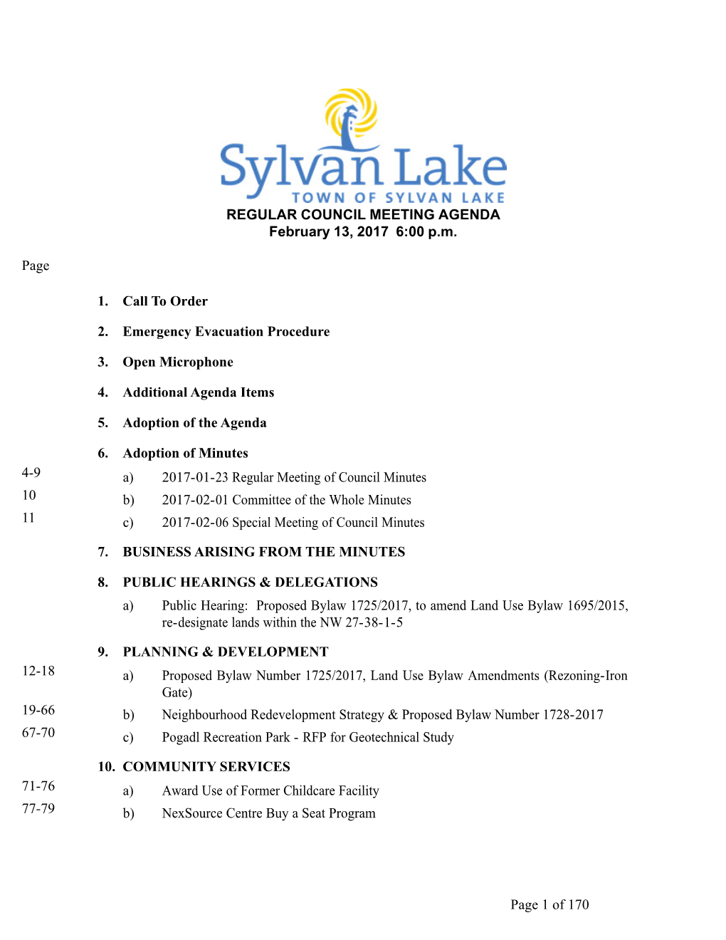 REGULAR COUNCIL MEETING AGENDA February 13, 2017 6:00 P.M