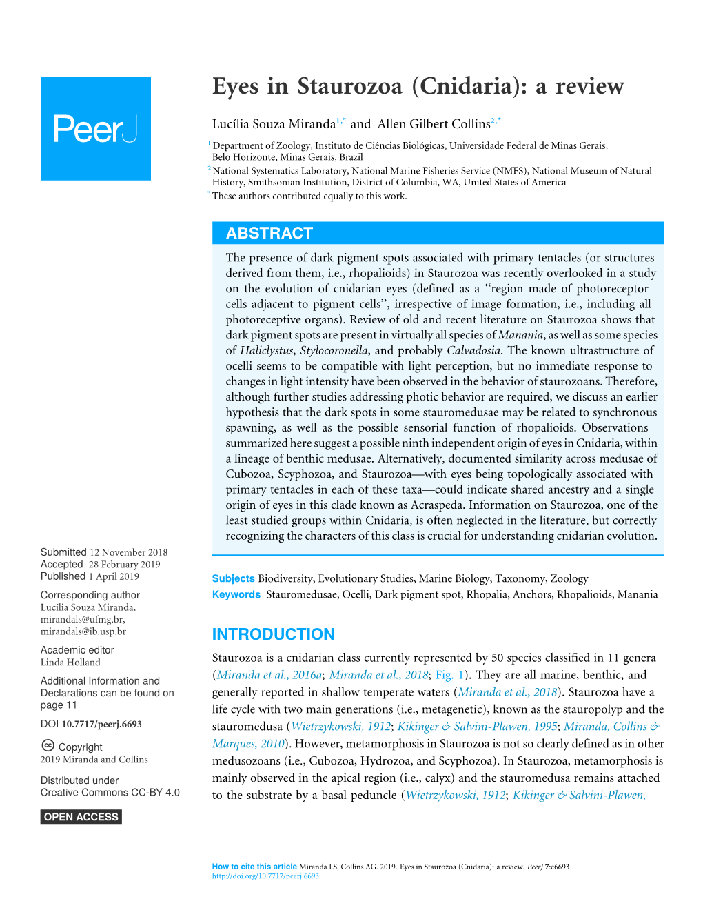 Eyes in Staurozoa (Cnidaria): a Review