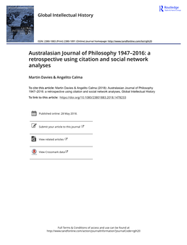 Australasian Journal of Philosophy 1947–2016: a Retrospective Using Citation and Social Network Analyses