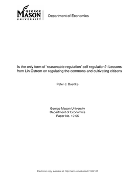 Department of Economics Is the Only Form of ʻreasonable Regulationʼ