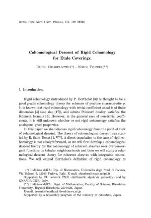 Cohomological Descent of Rigid Cohomology for Etale Coverings