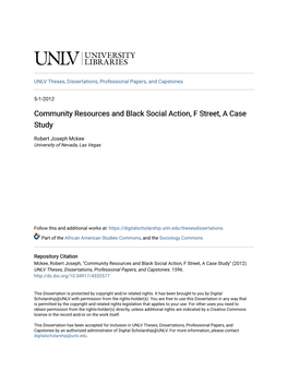 Community Resources and Black Social Action, F Street, a Case Study