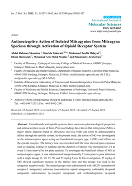 Antinociceptive Action of Isolated Mitragynine from Mitragyna Speciosa Through Activation of Opioid Receptor System