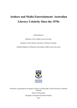Authors and Media Entertainment: Australian Literary Celebrity Since the 1970S