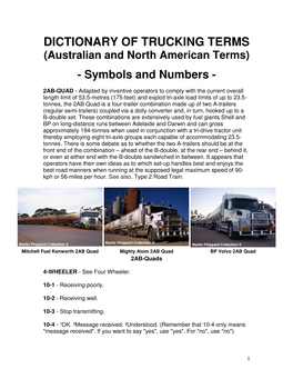 DICTIONARY of TRUCKING TERMS (Australian and North American Terms)