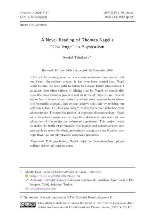 A Novel Reading of Thomas Nagel's