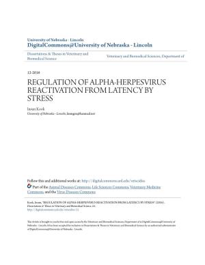 REGULATION of ALPHA-HERPESVIRUS REACTIVATION from LATENCY by STRESS Insun Kook University of Nebraska - Lincoln, Kismgen@Hanmail.Net