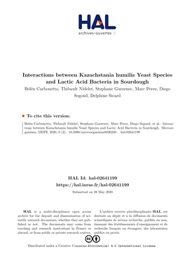 Interactions Between Kazachstania Humilis Yeast Species and Lactic Acid Bacteria in Sourdough