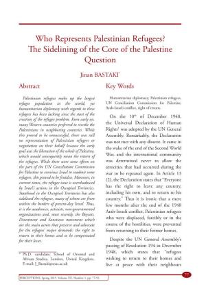 Who Represents Palestinian Refugees? the Sidelining of the Core of the Palestine Question