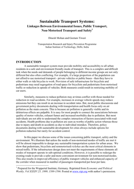 Sustainable Transport Systems: Linkages Between Environmental Issues, Public Transport, Non-Motorised Transport and Safety1