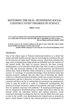 Rethinking Social Constructivist Theories of Science