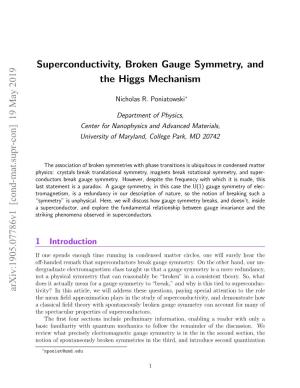 Superconductivity, Broken Gauge Symmetry, and the Higgs Mechanism