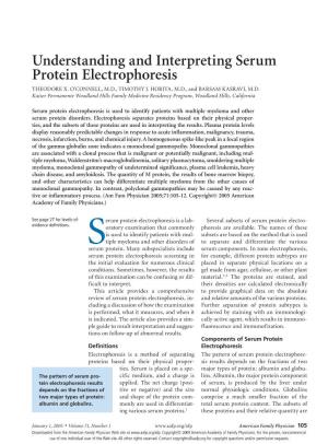 Understanding and Interpreting Serum Protein Electrophoresis THEODORE X
