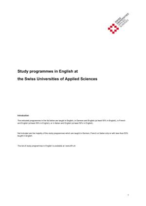 Study Programmes in English at the Swiss Universities of Applied Sciences