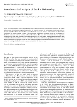 A Mathematical Analysis of the 4 X 100 M Relay