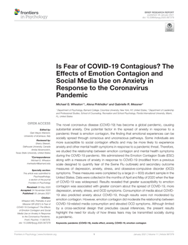 Is Fear of COVID-19 Contagious? the Effects of Emotion Contagion and Social Media Use on Anxiety in Response to the Coronavirus Pandemic