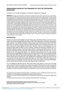 Radiocarbon Dating of the Crannogs of Loch Tay, Perthshire (Scotland)