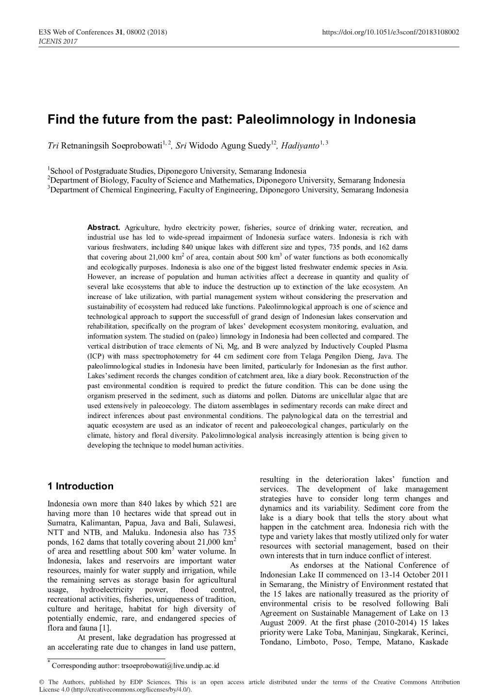 Paleolimnology in Indonesia