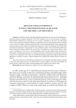 Reinach and Kantorowicz: Justice, Phenomenological Realism and the Free Law Movement