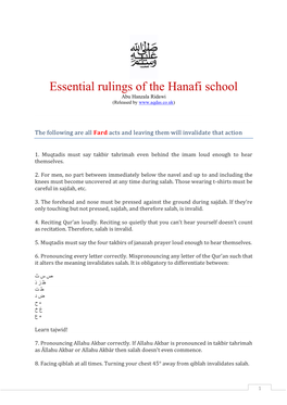 Essential Rulings of the Hanafi School Abu Hanzala Ridawi (Released By