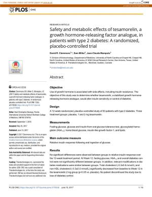 Safety and Metabolic Effects of Tesamorelin, a Growth Hormone-Releasing Factor Analogue, in Patients with Type 2 Diabetes: a Randomized, Placebo-Controlled Trial