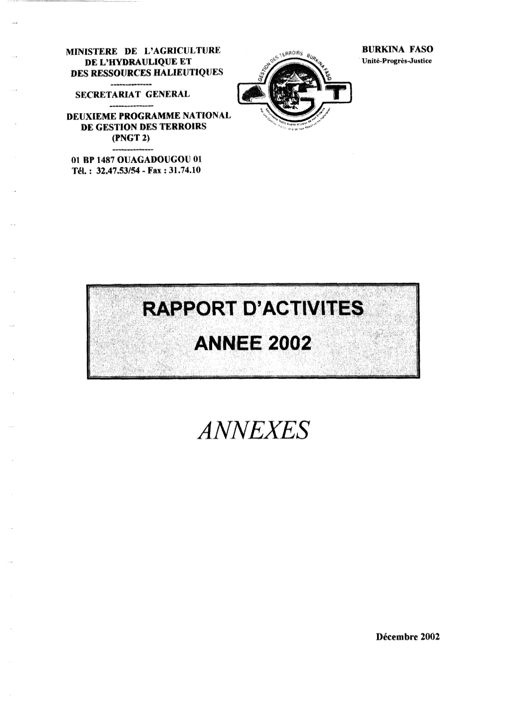 Rapport D'activités Année 2002 : Annexes