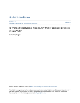 Is There a Constitutional Right to Jury Trial of Equitable Defenses in New York?