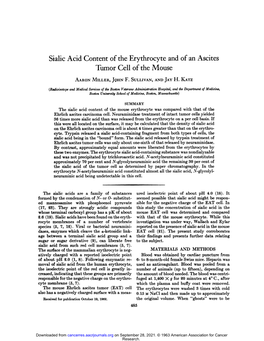 Sialic Acid Content of the Erythrocyte and of an Ascites Tumor Cell of the Mouse