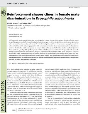 Reinforcement Shapes Clines in Female Mate Discrimination in Drosophila Subquinaria