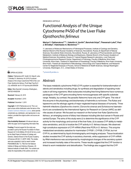 Functional Analysis of the Unique Cytochrome P450 of the Liver Fluke Opisthorchis Felineus