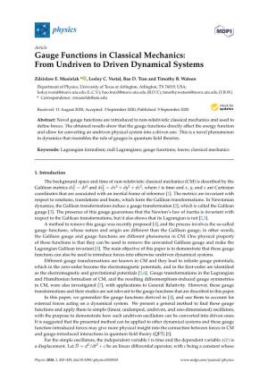 Gauge Functions in Classical Mechanics: from Undriven to Driven Dynamical Systems