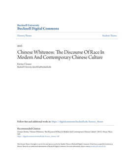 The Discourse of Race in Modern and Contemporary Chinese Culture Kirstin Clouser Bucknell University, Kmc041@Bucknell.Edu