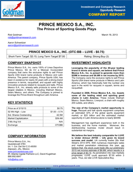 Prince Mexico Sa, Inc. (Otc:Bb Luve)