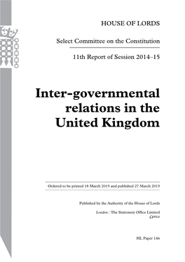 Inter-Governmental Relations in the United Kingdom