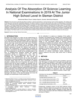 Analysis of the Absorption of Science Learning in National Examinations in 2019 at the Junior High School Level in Sleman District