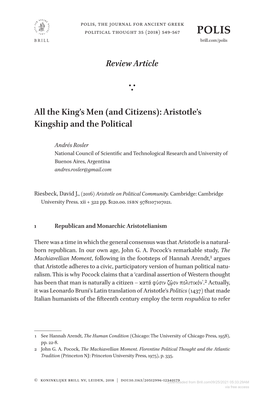 Aristotle's Kingship and the Political