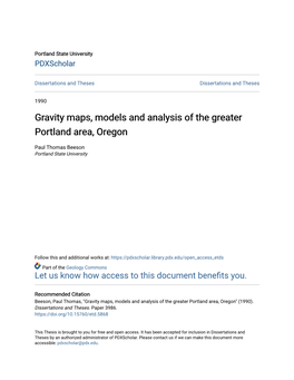 Gravity Maps, Models and Analysis of the Greater Portland Area, Oregon